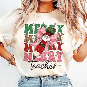 Merry Teacher Shirt, Teacher Graphic Christmas Shirt, Gift For Christmas